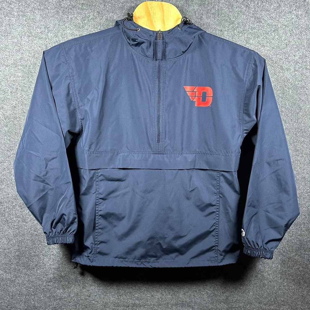 Dayton Flyers Hooded Windbreaker‎ Jacket Small Blue Quarter Zip Champion